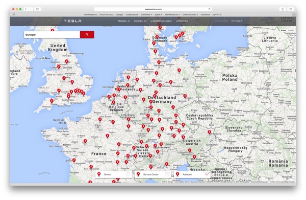 Supercharger- und Service-Netz von Tesla