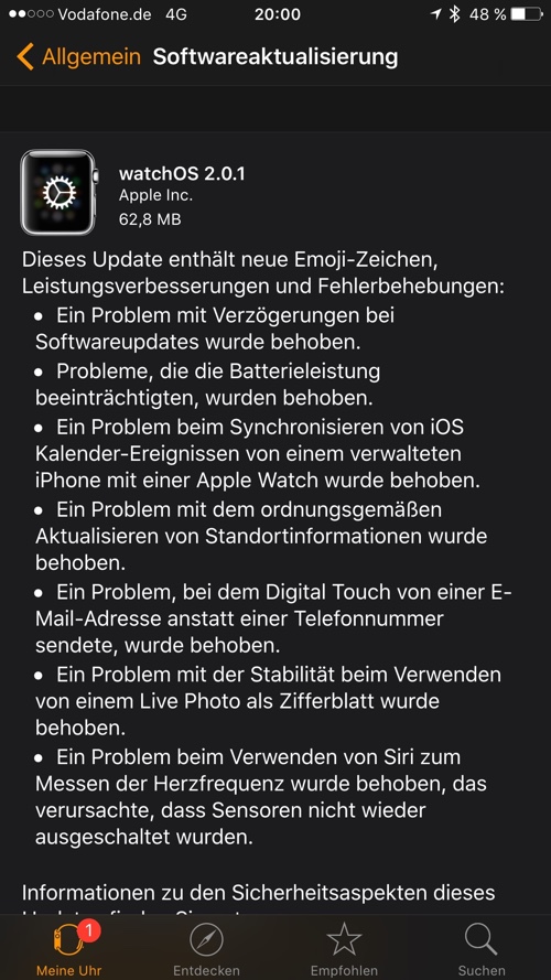 Update auf watchOS 2.0.1