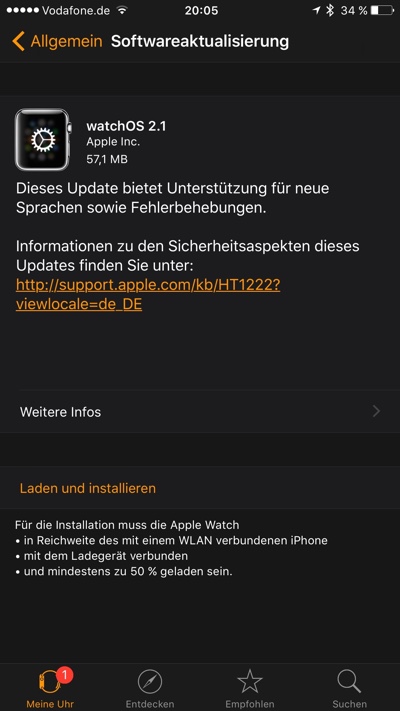 Update auf watchOS 2.1