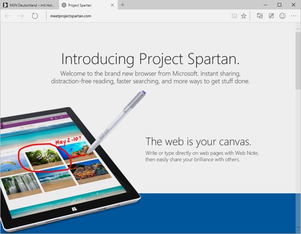 Project Spartan in der Windows 10 Technical Preview