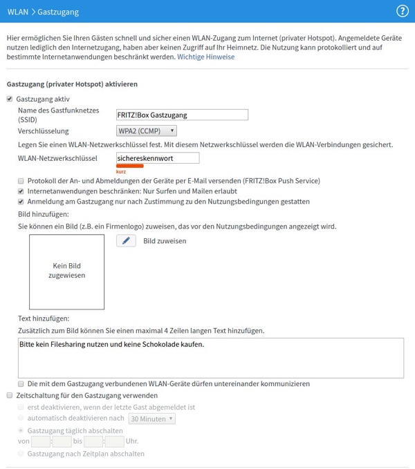 Neues Labor für FRITZ!Box 7490 WLAN-Gastzugang bzw. privaten Hotspot