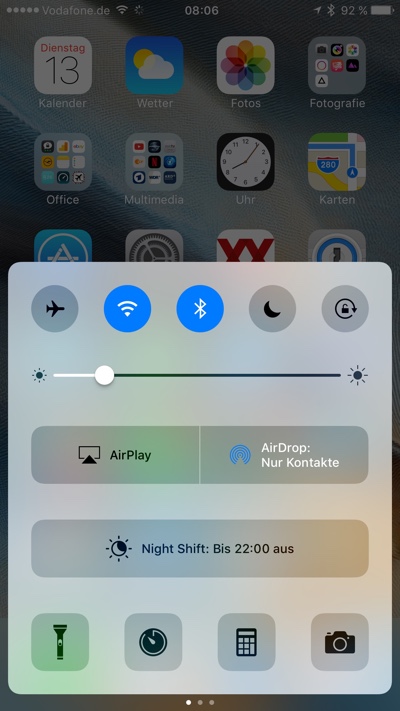 Control-Center in iOS 10