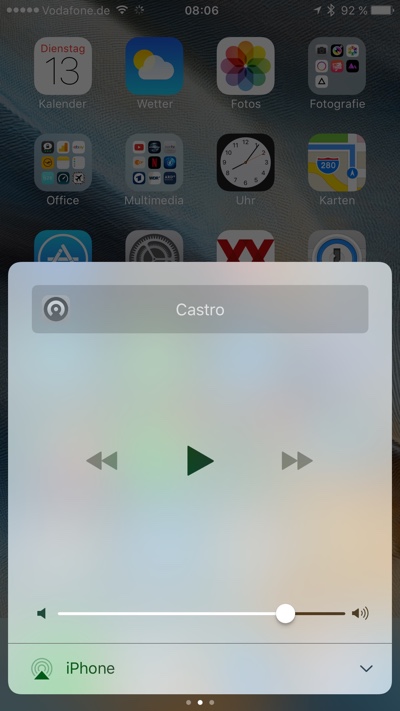 Control-Center in iOS 10