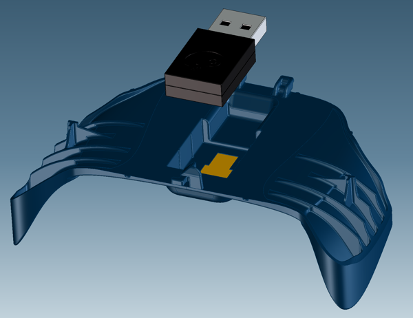 Aus den frei erhältlichen CAD-Daten zum Steam-Controller erstellte Batterieabdeckung