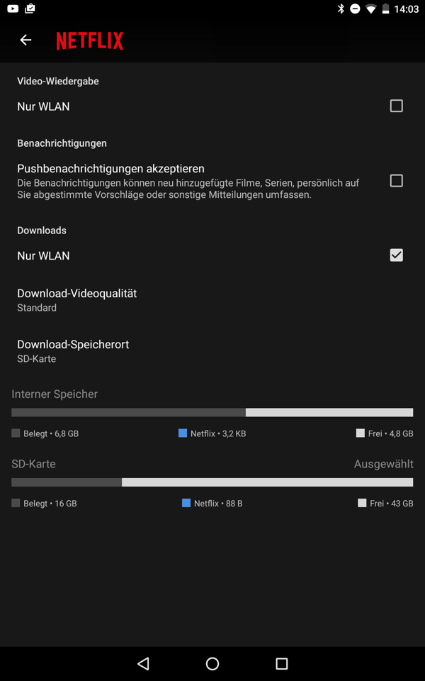 Netflix ermöglicht die Auswahl für Download-Speicher