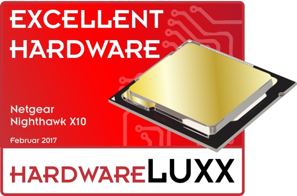 Aufgrund der sehr guten WLAN-Leistung und der Unterstützung der neusten Technologien vergeben wir dem Netgear Nightawk X10 den Excellent Hardware Award