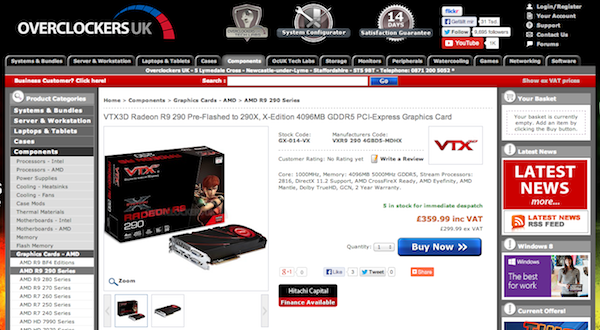 overclockers radeon r9 290 preflashed k