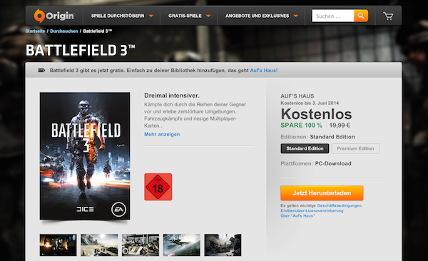 ea origin battlefield3 kostenlos k