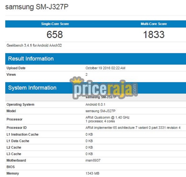 Samsung Galaxy J3 2017 Geekbench