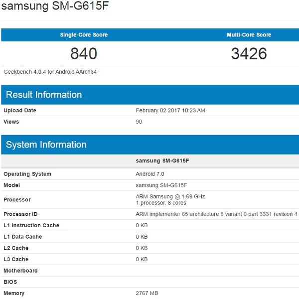 Samsung SM G615F Geekbench