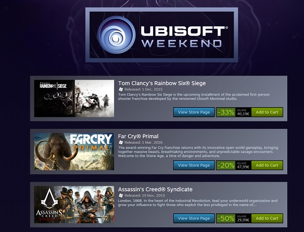 ubisoft weekend steam 2016