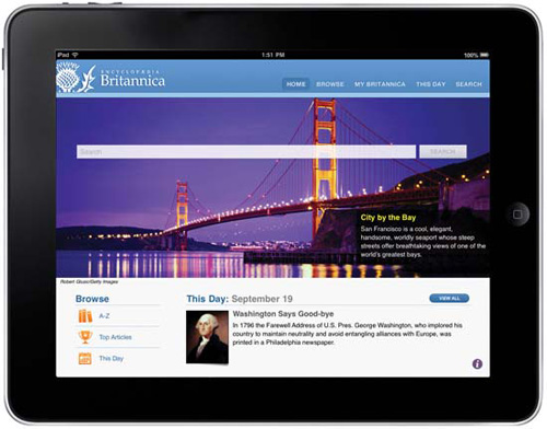 Die App der Encyclopaedia Britannica auf dem iPad