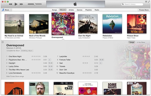 Die erweiterte Albumansicht in Apples iTunes 10.7