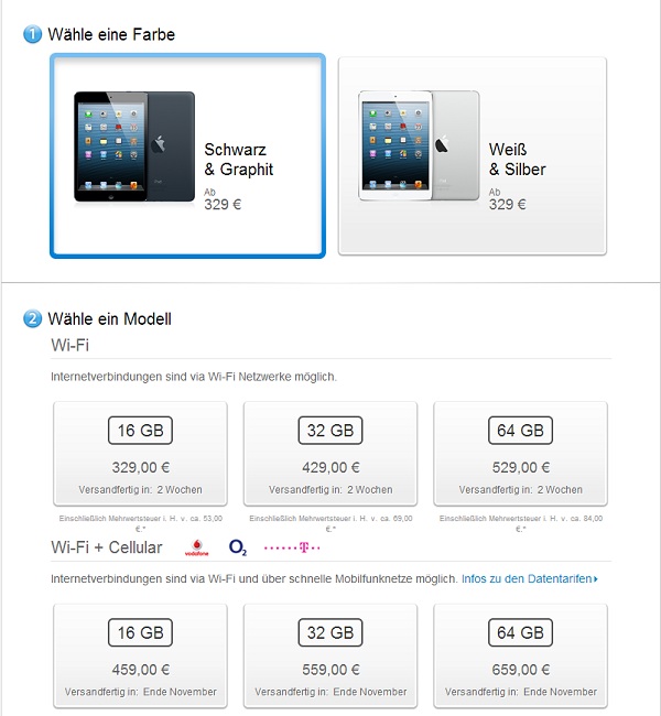 ipad mini-bestellzeit