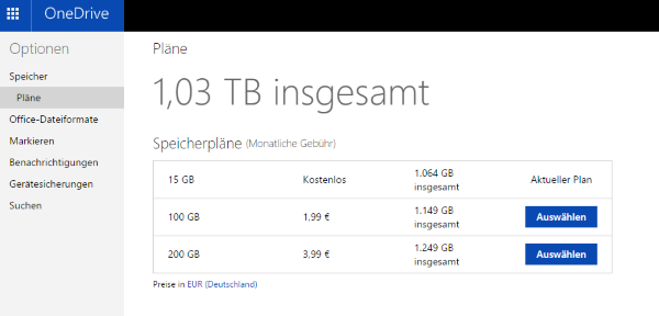 Wer schnell ist, kann sich in OneDrive noch vergleichsweise günstig 100 oder 200 GB Speicher sichern