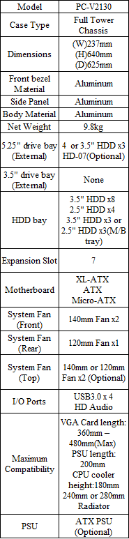 Lian Li v2130 Specs