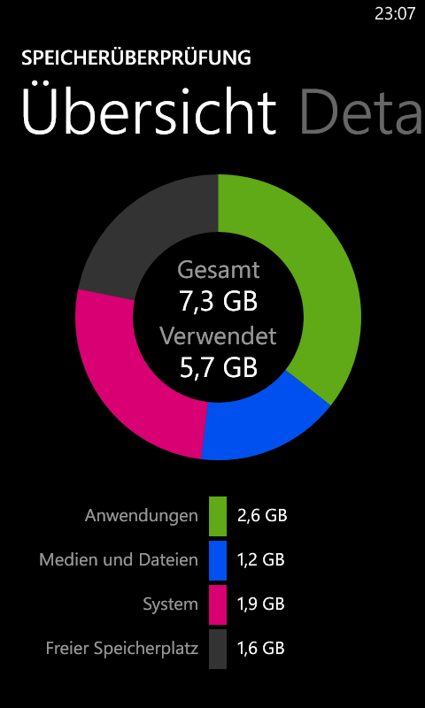 Windows Phone 8 Speicherüberprüfung Nokia